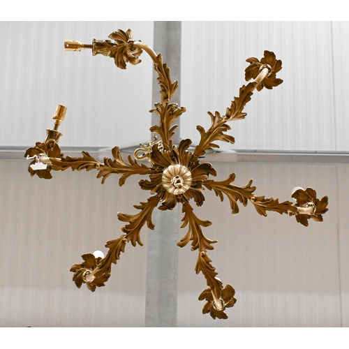 160 - A Rococo style brass foliate cast six branch electrolier a/f, approx 60 cm high