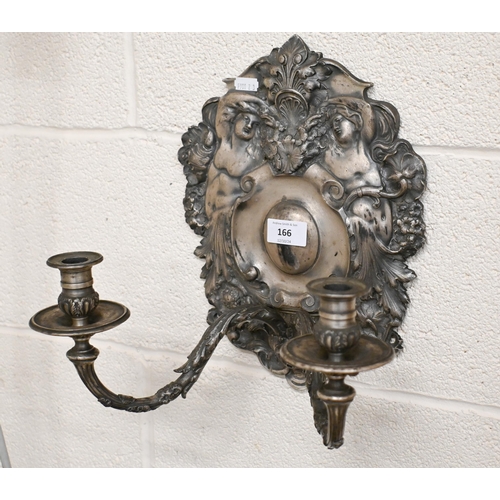 166 - A baroque style cast metal twin branch girandole/wall sconce, 32 cm