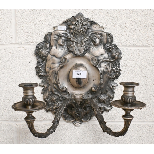 166 - A baroque style cast metal twin branch girandole/wall sconce, 32 cm