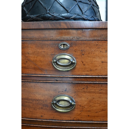 17 - A 19th century mahogany bowfront chest of two short over three long drawers raised on bracket feet, ... 