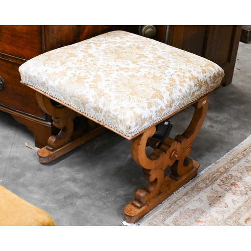 178 - A Continental walnut stool with floral upholstery