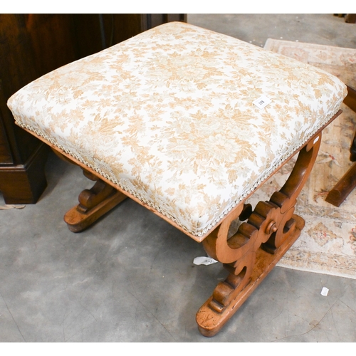 178 - A Continental walnut stool with floral upholstery