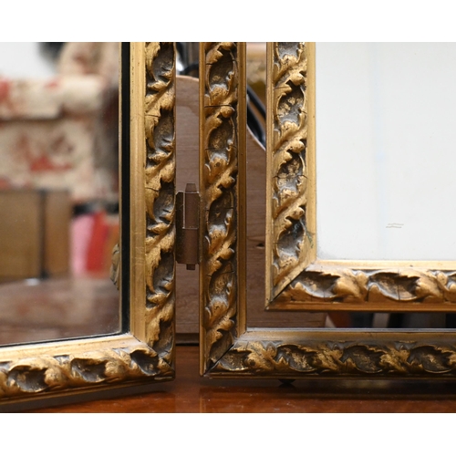 191 - A gilt framed triptych dressing table mirror, 86 cm w x 50 cm h