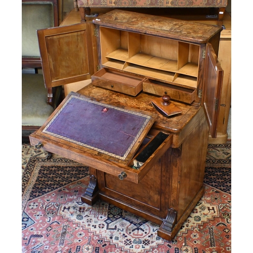 198 - A Victorian boxwood inlaid figured walnut combination desk and music cabinet, with small cabinet doo... 