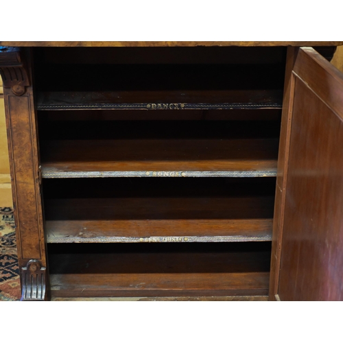 198 - A Victorian boxwood inlaid figured walnut combination desk and music cabinet, with small cabinet doo... 