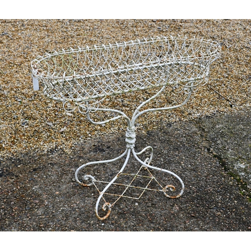 200 - A Victorian style weathered wire + wrought steel orangery planter stand, 95 cm x 30 cm x 80 cm h