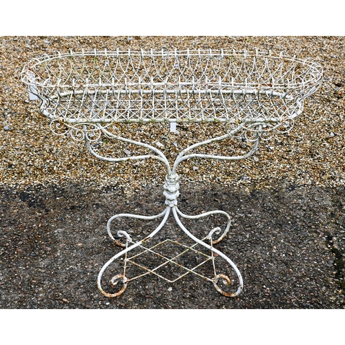 200 - A Victorian style weathered wire + wrought steel orangery planter stand, 95 cm x 30 cm x 80 cm h