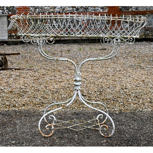 200 - A Victorian style weathered wire + wrought steel orangery planter stand, 95 cm x 30 cm x 80 cm h