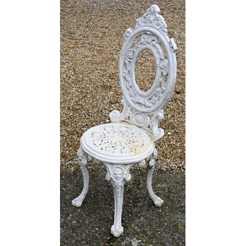 201 - A small circular cast iron terrace table, painted white, 57 cm dia. x 68 cm h to/w a similar cast ir... 