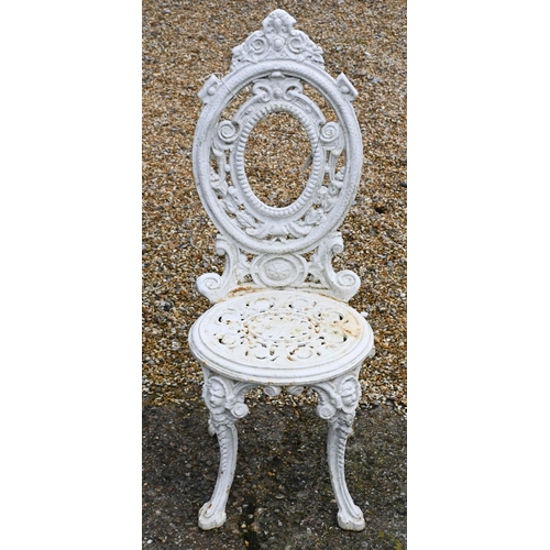 201 - A small circular cast iron terrace table, painted white, 57 cm dia. x 68 cm h to/w a similar cast ir... 