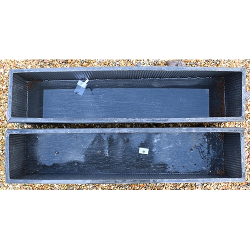 204 - A pair of new old-stock 'Garden Trading' galvanised finished tin planter troughs, 90 cm x 21 cm x 21... 