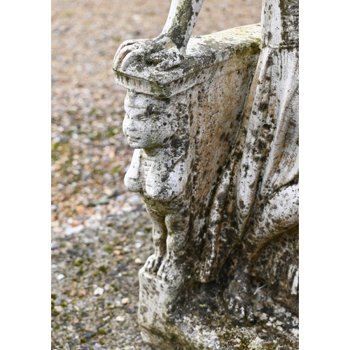 208 - A weathered 1920s style garden statue, female, 77 cm h