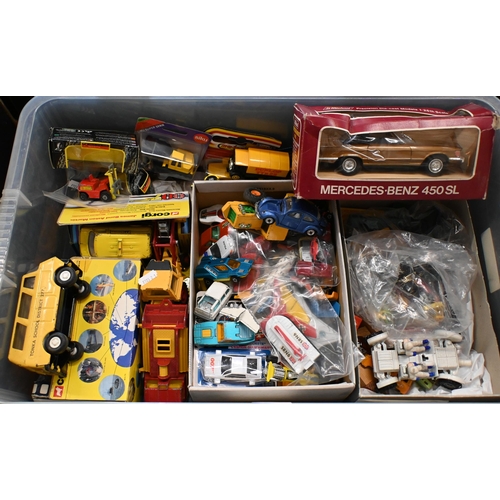 502 - A quantity of played-with Dinky, Corgi and other model vehicles, etc (box)