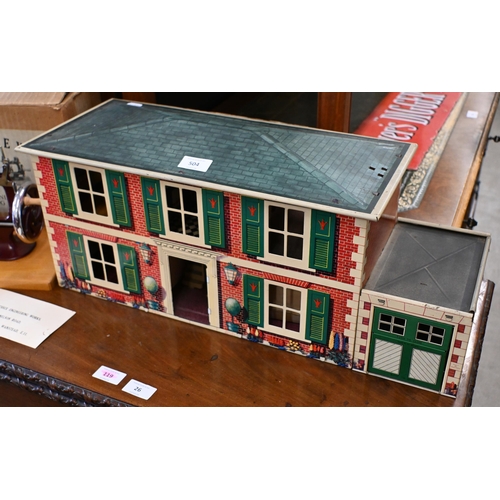 504 - A Mettoy tinplate model house with printed cardboard back and a selection of plastic furnishings 26 ... 