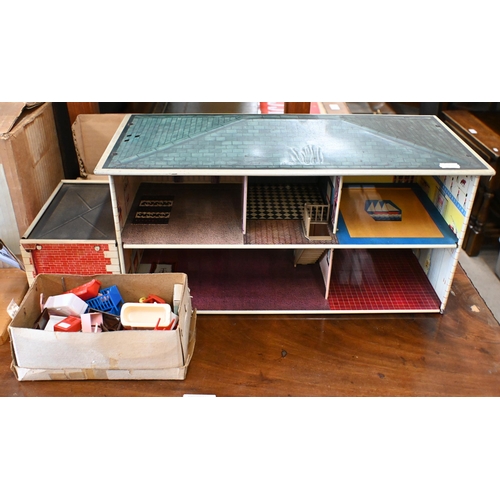 504 - A Mettoy tinplate model house with printed cardboard back and a selection of plastic furnishings 26 ... 