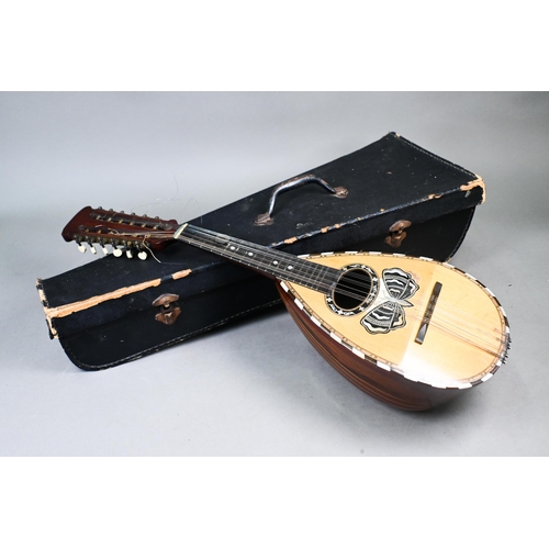 511 - A vintage cased Italian mandolin by Carlo Ricordo of Naples, with mother of pearl and tortoiseshell ... 