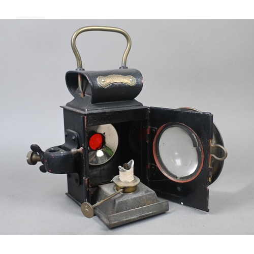 524 - Two Millers Patent veteran car-lamps with spirit burners, 23 cm high overall