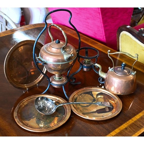 531 - A Henry Loveridge and Co. Arts & Crafts copper kettle with burner, on wrought iron stand, to/w a... 