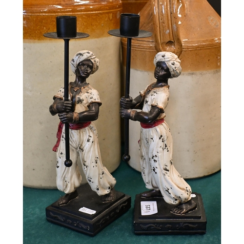 537 - Four cold-painted figural candlesticks, 28/26 cm high