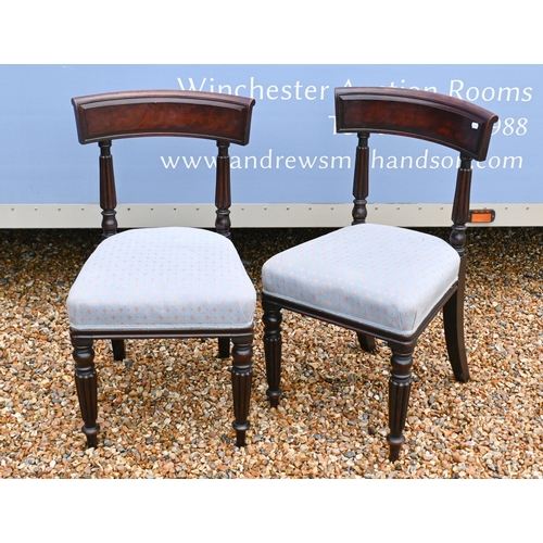 54 - A set of six William IV mahogany dining chairs with reeded supports and front legs overstuffed seats... 