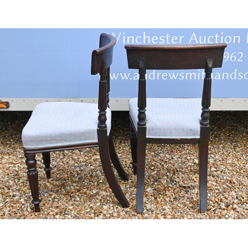 54 - A set of six William IV mahogany dining chairs with reeded supports and front legs overstuffed seats... 