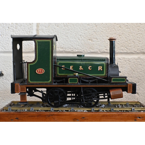 546 - A scratch-built painted card model locomotive in SECR livery, 15 x 25 cm, in glazed case