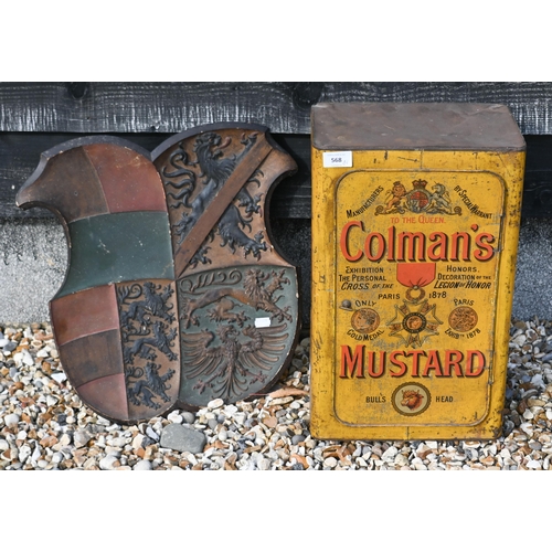 568 - A Victorian Colman's Mustard large advertising tin with hinged door and transfer-printed decoration ... 