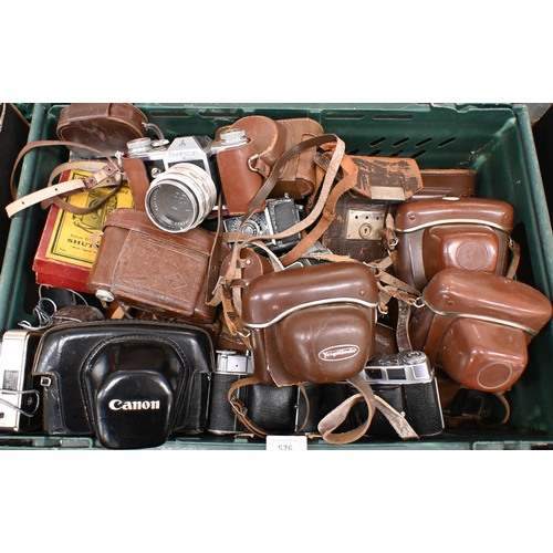 576 - A quantity of mostly 1950s/60s vintage cameras, lenses and light-meters etc (box)