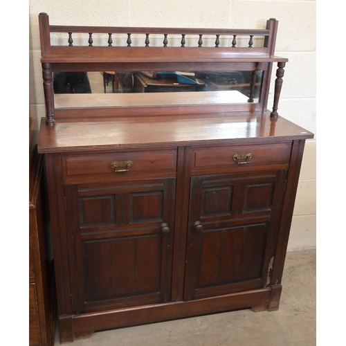 6 - # An Edwardian mahogany mirror backed chiffonier with two drawers over panelled cupboards, 104 x 42 ... 