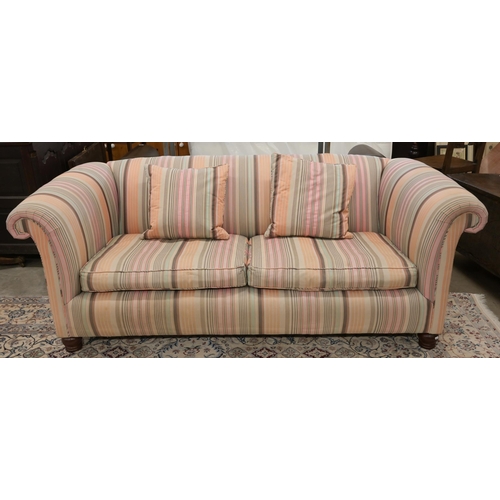 63 - A scroll arm Chesterfield Derwent 'Keat' sofa with 'Kenzo' multi-coloured striped fabric upholstery,... 