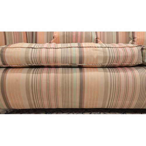 63 - A scroll arm Chesterfield Derwent 'Keat' sofa with 'Kenzo' multi-coloured striped fabric upholstery,... 