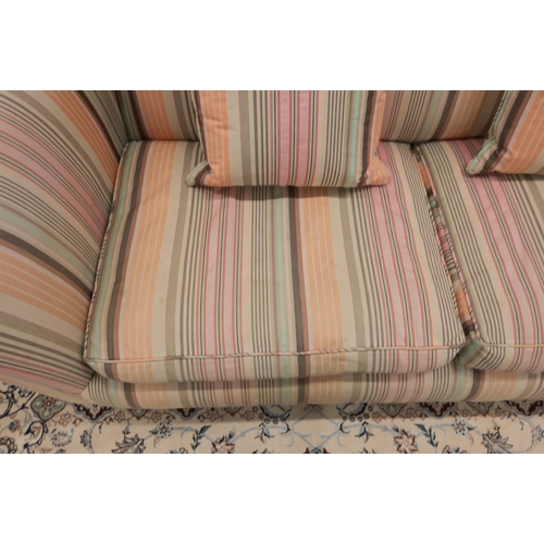 63 - A scroll arm Chesterfield Derwent 'Keat' sofa with 'Kenzo' multi-coloured striped fabric upholstery,... 