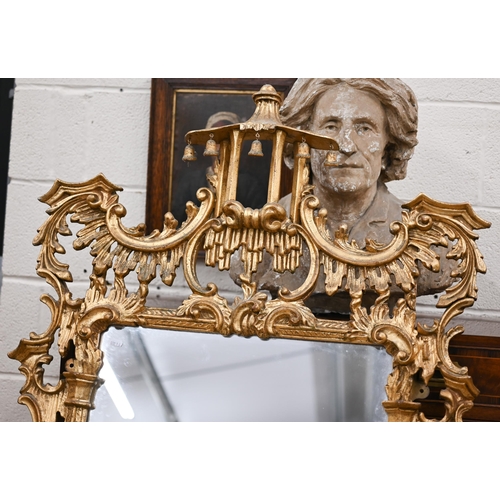 75 - A large Italian reproduction gilt framed mirror in the Chippendale style, 80 cm wide x 160 cm high