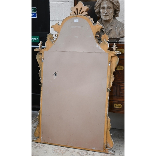 76 - A large Italian reproduction mirror in ornate aged gilt frame with anthemion crest, 95 cm wide x 160... 