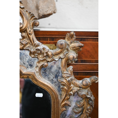 77 - A Chippendale style mirror with antiqued glass and decorative foliate gilt frame, a/f