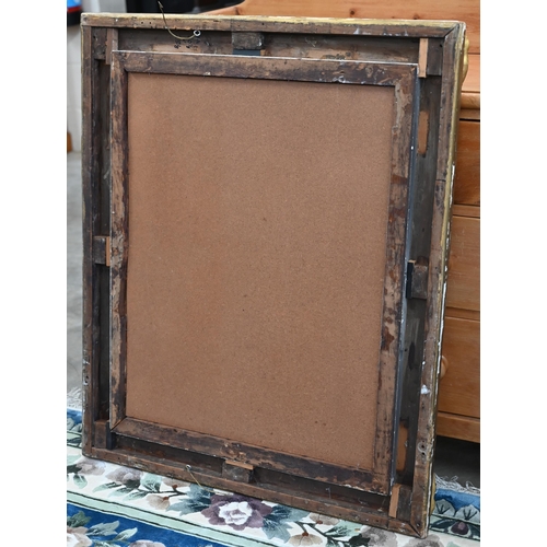 90 - A rectangular wall mirror in antique giltwood and gesso frame, 84 cm high x 102 cm high