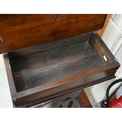 91 - A Victorian mahogany 'tree' hall stand with turned pegs (one missing) and integrated glove box over ... 