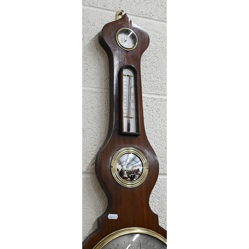 93 - An antique rosewood mercurial wheel barometer with silvered dials, Negretti & Zambra label to re... 