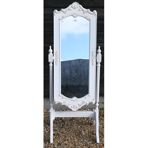 172 - A French style painted cheval mirror, 55 cm high to/w a wrought iron floor standing candelabra (2)