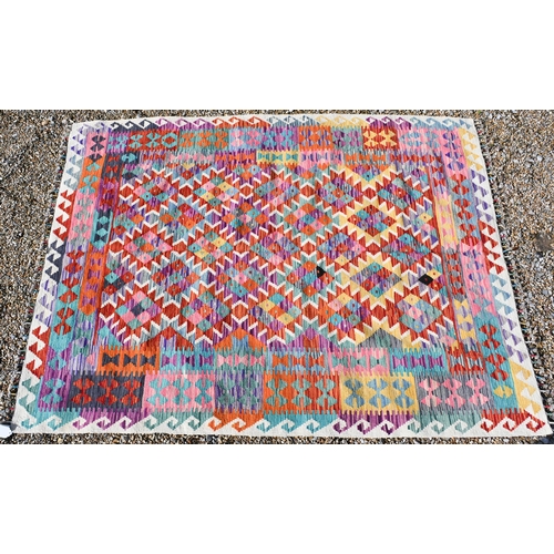 192 - A contemporary Anatolian Turkish kelim, geometric multi-coloured design, 230 cm x 176 cm