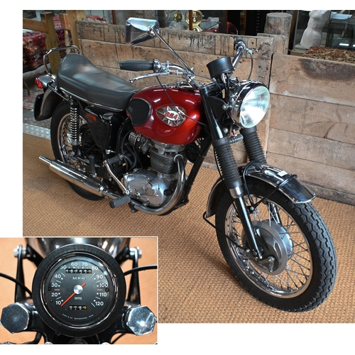 A classic BSA Starfire, 250 cc single cylinder motorcycle, model B25S, Reg. No. EVG 925H, red/black, genuine 18,000 miles from new, first registered in Paris, France, May 1970, leaving France for Japan circa 1980, the bike now presented in excellent original but sensitively restored condition, the original engine stripped and overhauled, running well and very usable, the mileage reflecting its latter life as a static display in a Japanese motor museum for 30 years, the bike imported back to the UK in 2015, sold with full DVLA documentation incl. V5, copy of the French registration entry and with BSA Owners Club dating certificate and ignition key, road tax and mot exempt an an Historic Vehicle