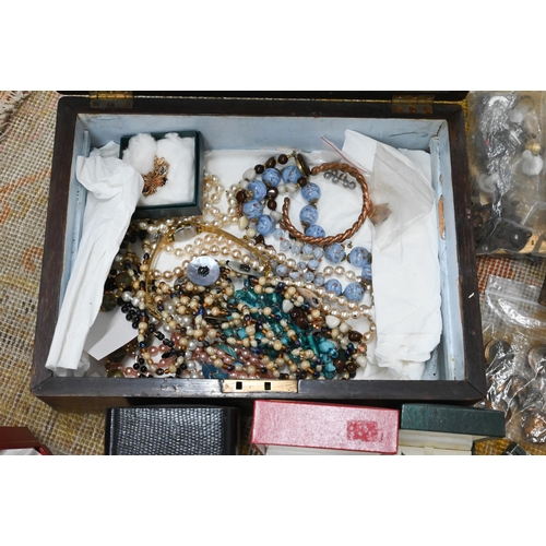 567 - A large quantity of costume jewellery including silver, gold ring, watches, ep Dupont cigarette ligh... 