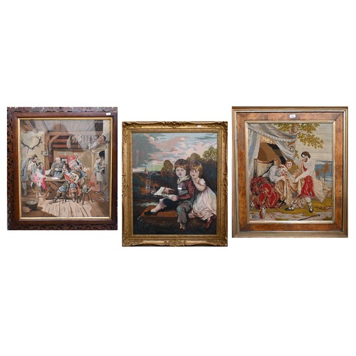 555 - # Three various framed pictorial tapestry works (a/f)