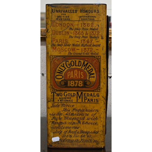 568 - A Victorian Colman's Mustard large advertising tin with hinged door and transfer-printed decoration ... 