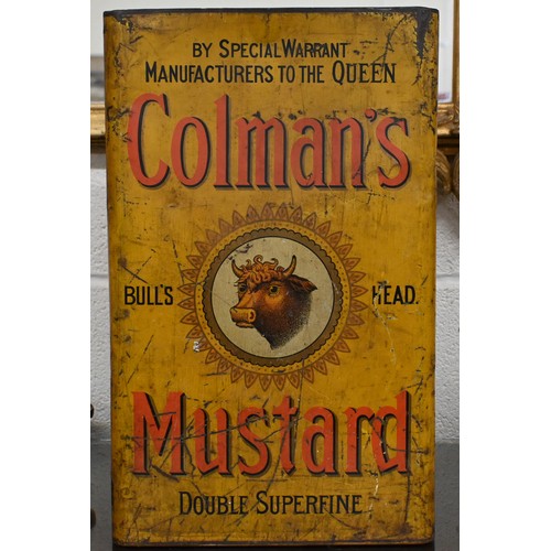 568 - A Victorian Colman's Mustard large advertising tin with hinged door and transfer-printed decoration ... 