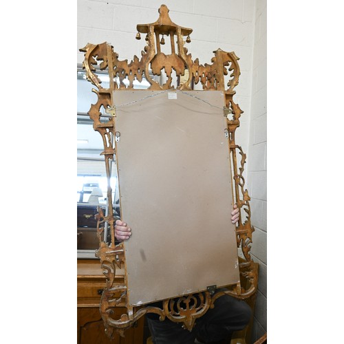 75 - A large Italian reproduction gilt framed mirror in the Chippendale style, 80 cm wide x 160 cm high