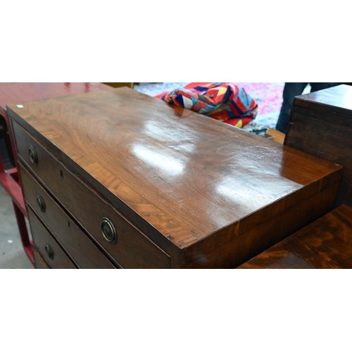 15 - A 19th century mahogany chest of four long graduating drawers on shaped bracket feet, 86 cm w x 45 c... 