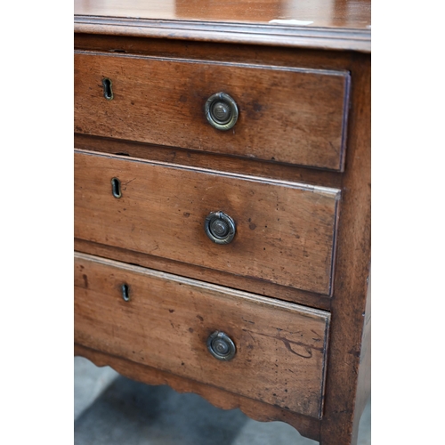 2 - A small 19th century mahogany chest of three long drawers raised on chamfered square supports, 64 cm... 