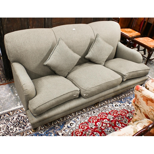 A contemporary Howard style grey wool upholstered sofa, a/f