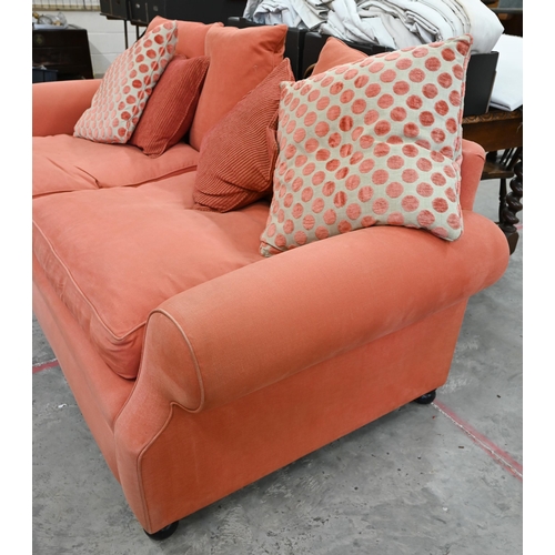 30 - A Sofa Workshop 'Limerick' large scroll arm sofa c/w scatter cushions, coral fabric, 220 cm w x 94 c... 